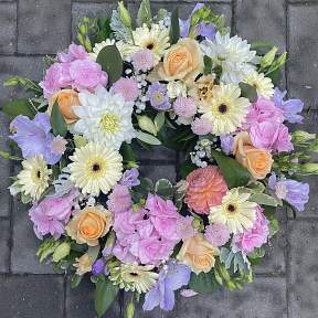 Peach, lemon, lilac and pink wreath