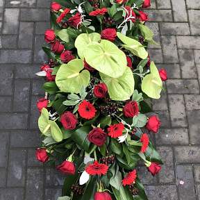 Red Rose and Green Anthurium Spray
