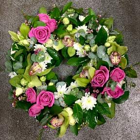 Wreath in pink and greens