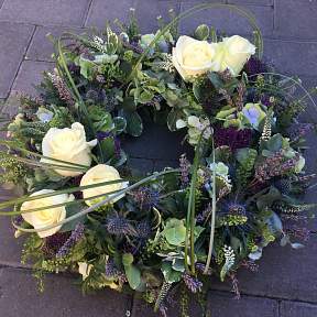 Natural woodland wreath with White roses