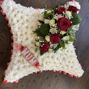 Red and ivory cushion