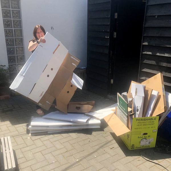 Sorting cardboard for the local Scout Hut to recycle