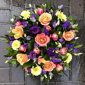 Purple, lemon and peach posy